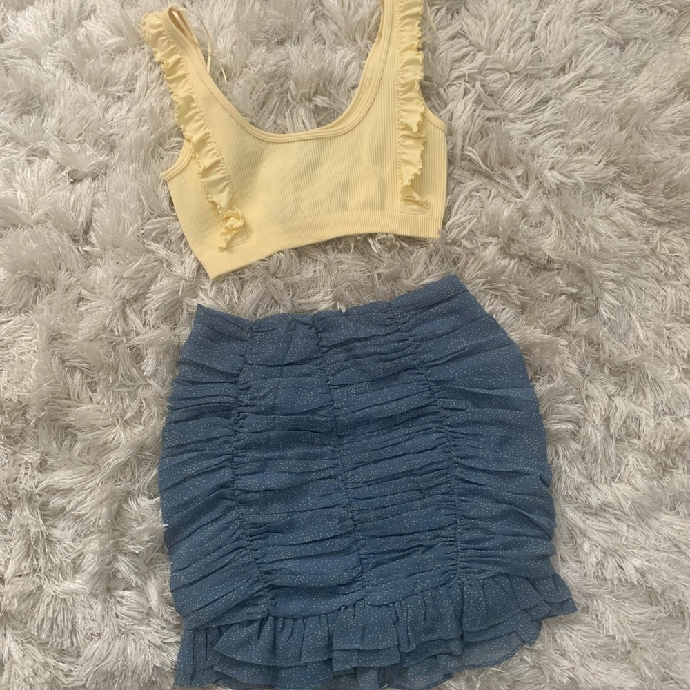 J.O.A polka dot ruffle skirt, Zara ruffle crop top